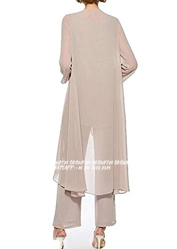 Mother Of The Bride Dresses Long High Low Jacket 3 Pieces Pant Suits Set Champagne Wedding Party Gown Simple Chiffon Custom Make