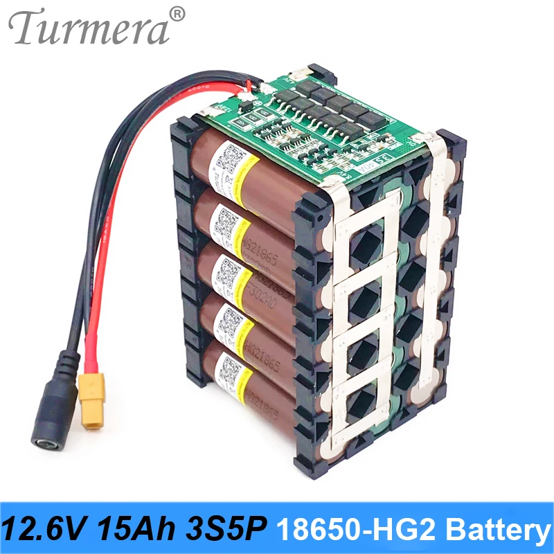 

Turmera 12V 15Ah Lithium Battery 18650 HG2 3000mAh 3S5P 12.6V With 3S 40A BMS for E-scooter and Uninterrupted Power Supply 12V