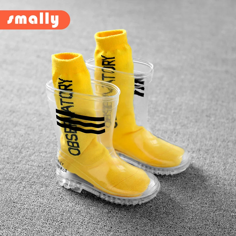 Kids Boy Girls Rainboots Clear Child Girl waterproof Shoes PVC Soft Rain Boots High Top Students Girls boys Rubber Rainboots