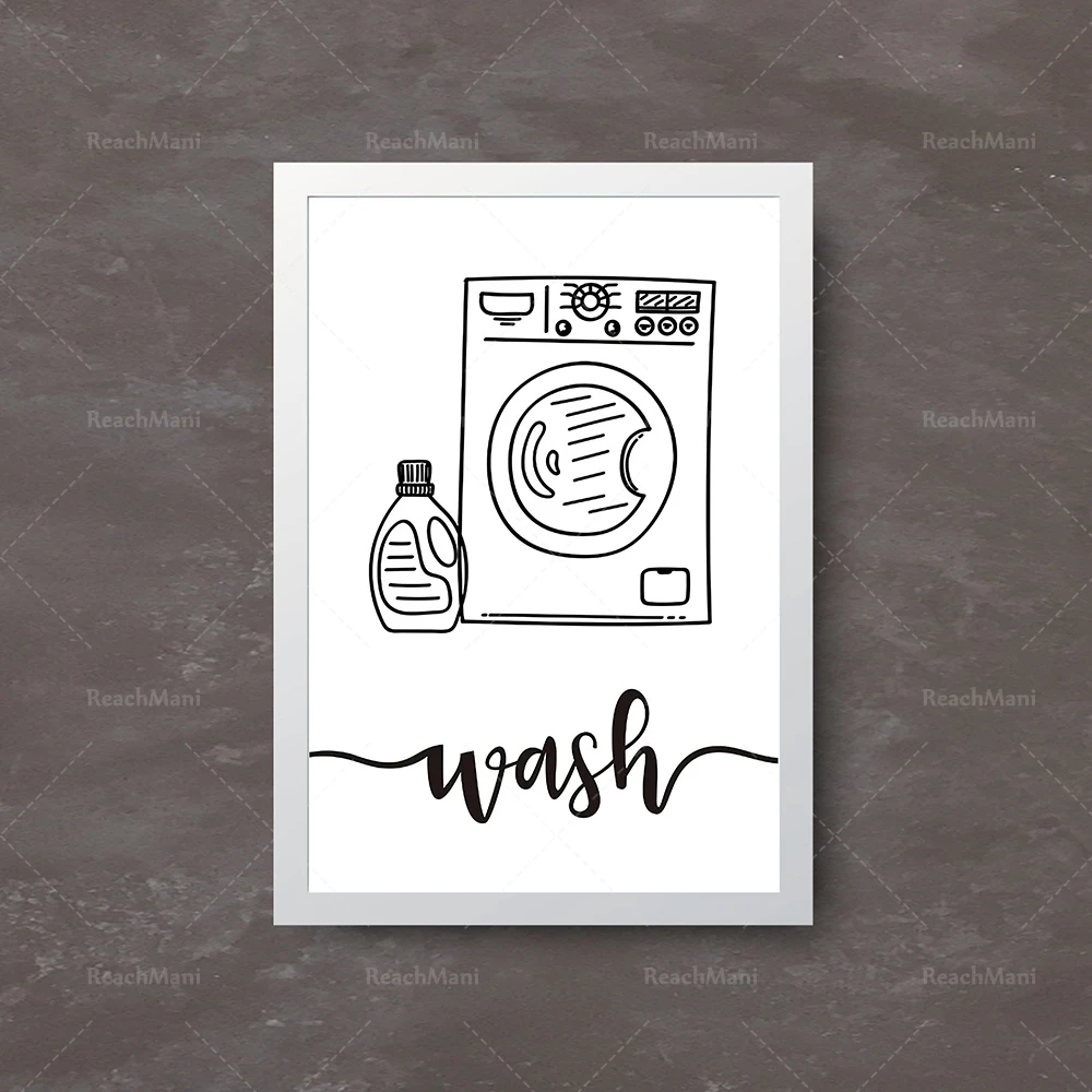 Laundry Room Wall Art Print Black White Picture Bathroom Poster Quote Painting Nordic Poster Dry Wash Repeat Sign, Wash Dry Fold