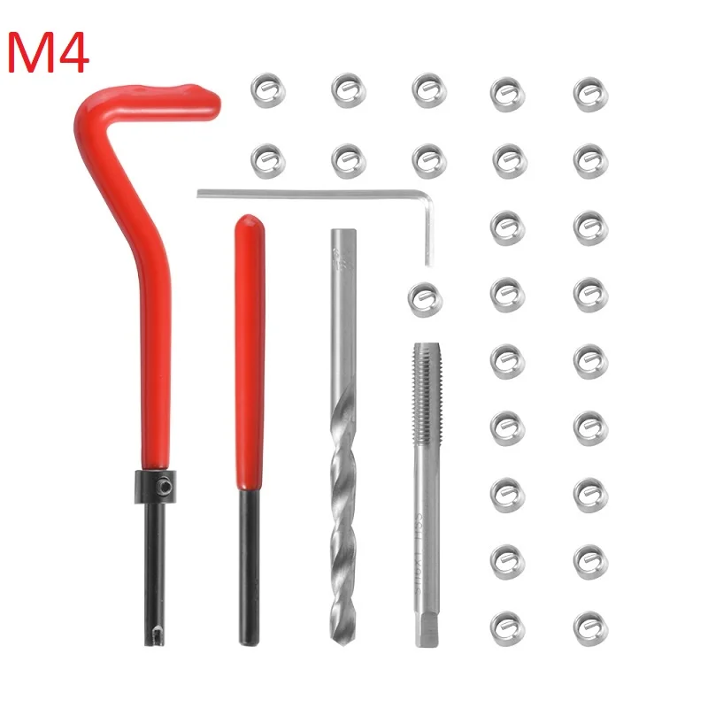 30PCS Car Engine Block Restoring Damaged Thread Repair Tool Kit M4  for Helicoil Car Repair Tools Coarse Crowbar