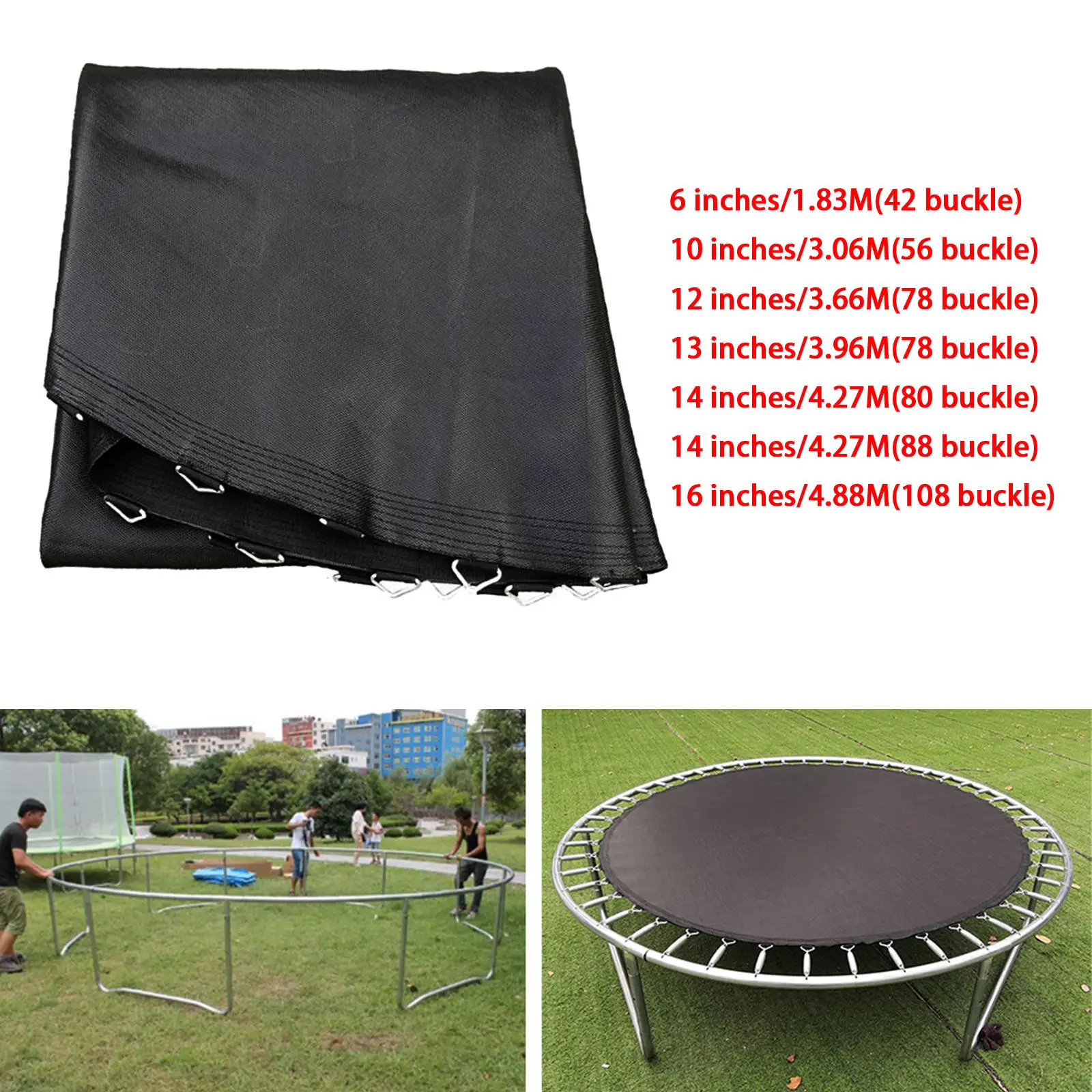 Black High Elastic Trampoline Mat Replacement Mat with V-Rings Hook Buckle Round Trampoline Cloth Outdoor Jumping Bed Accessory