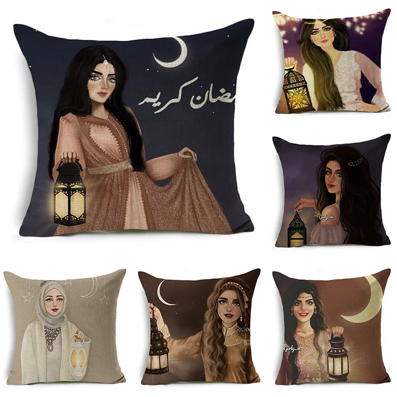 Eid Mubarak Pillowcase Ramadan And Eid Decorations Ramadan Kareem Moon Mosque Cushion Cover 45x45cm Muslim Ramadan Decor