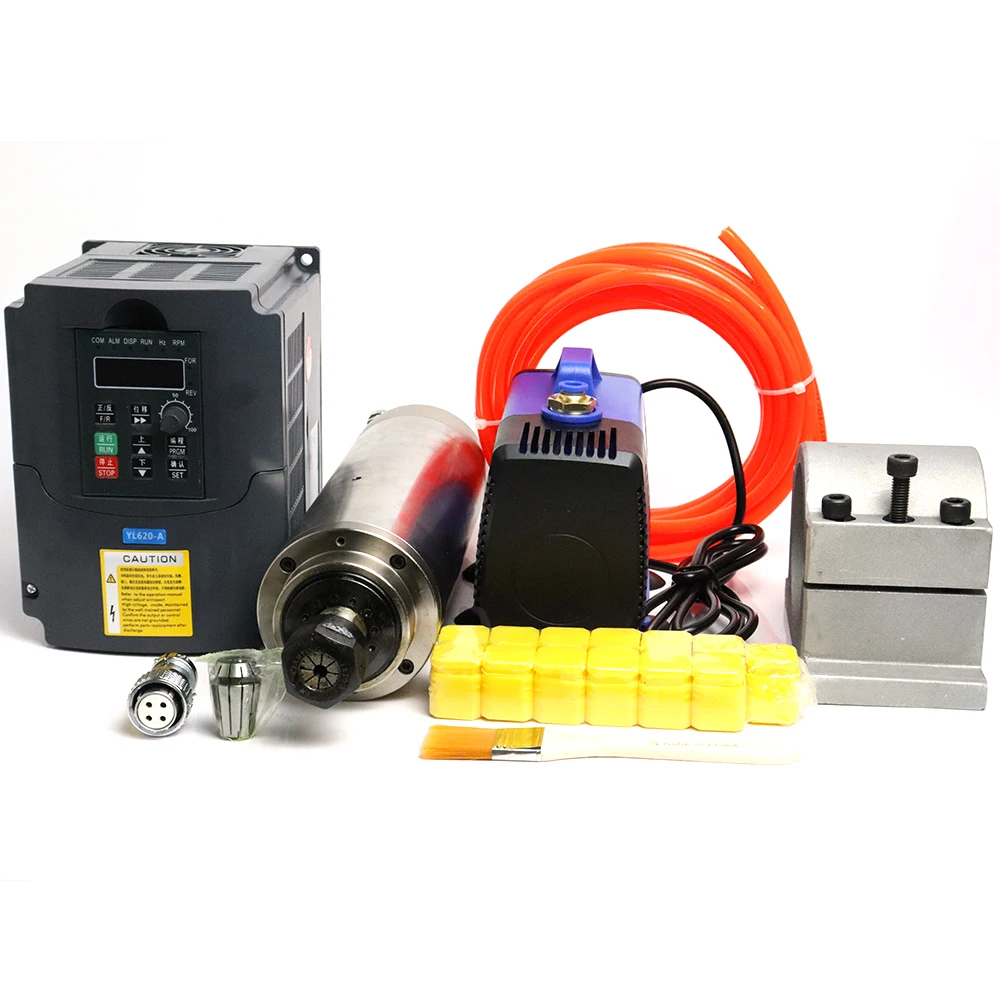 New Arrival! 2.2kw ER20 water cooled spindle kit water cooling spindle+2.2kw Inverter+80mm clamp + water pump +13pcs ER20 Collet