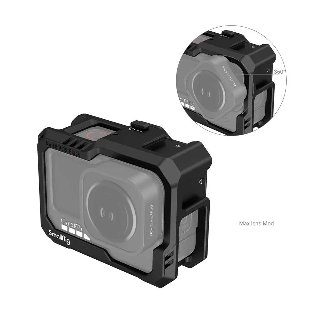 SmallRig Black Full Action Camera Cage For GoPro HERO9 / HERO10/ HERO 11 Full Cage with Press-on Flap Lock for Quick Disassembly
