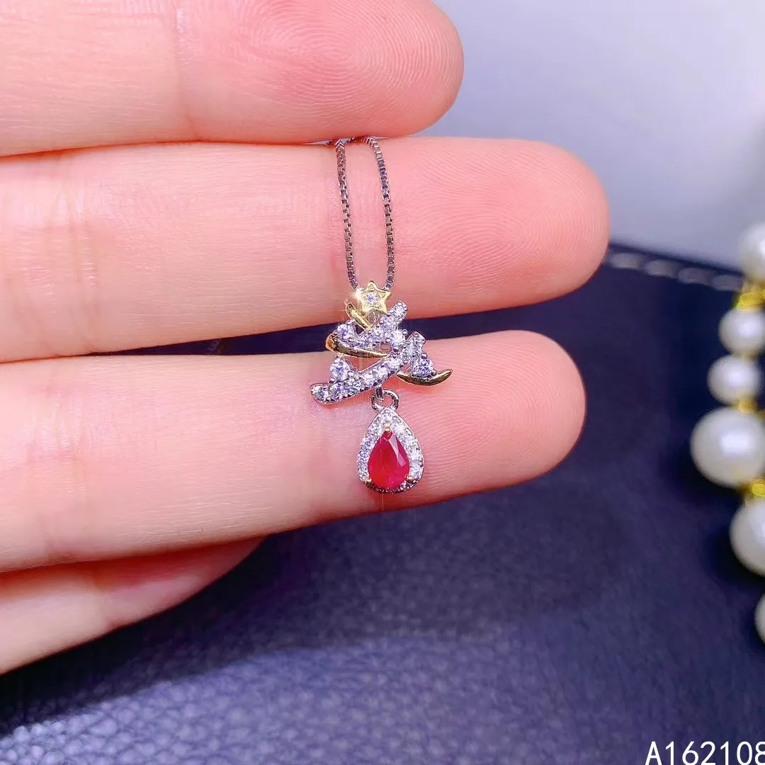 

Exquisite Jewelry 925 Sterling Silver Inlay With Natural Gem Women's Popular Fashion Water Drop Ruby Pendant Necklace Support De