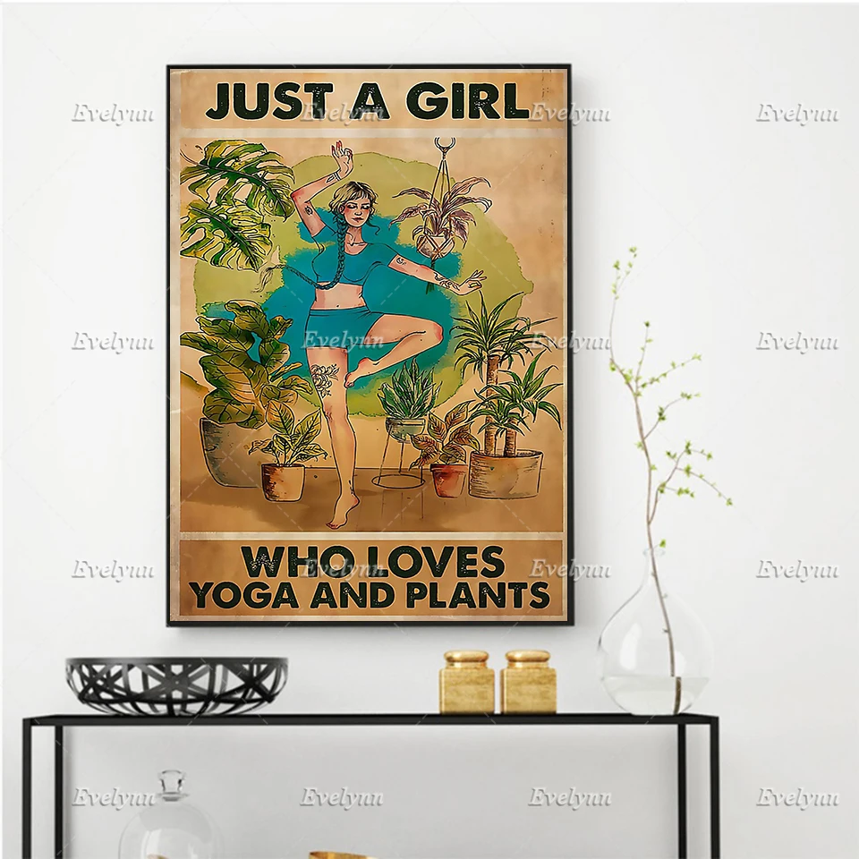 Just A Girl Who Loves Yoga And Plants Poster/ Yoga Poster/ Yoga Art/ Yoga Room Wall Art Prints Home Decor Canvas Floating Frame