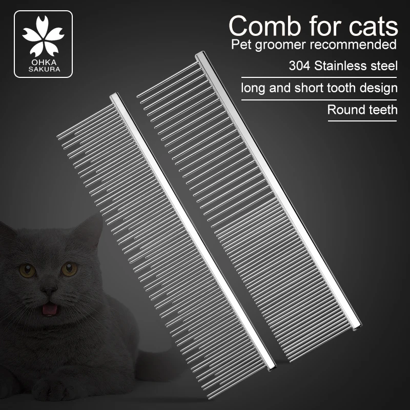 Professional High-End Cat Comb with round Teeth No Skin Damage Pet Pocket In-Line Grooming Comb for Cats Removes Hair