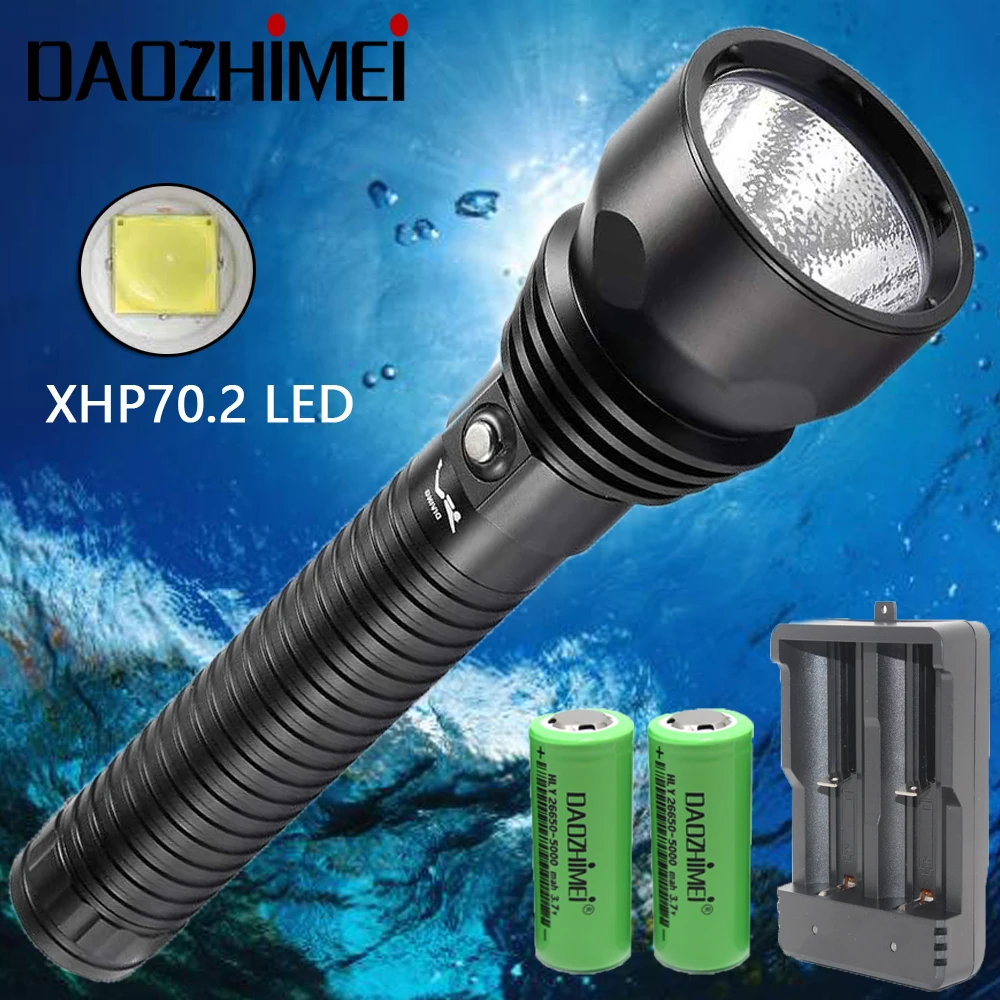 6000LM Super Bright XHP70.2 Professional Diving Flashlight Portable Scuba Dive IPX8 Waterproof Tactical Torch Diving Lamp