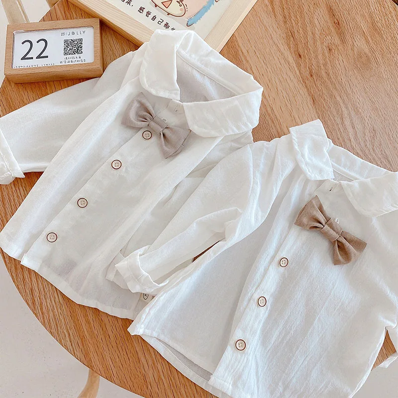 2pcs Spring Baby Clothing Set Toddler Boys Suit Bow Tie Blouse And Shorts 2 Pcs Birthday Clothes