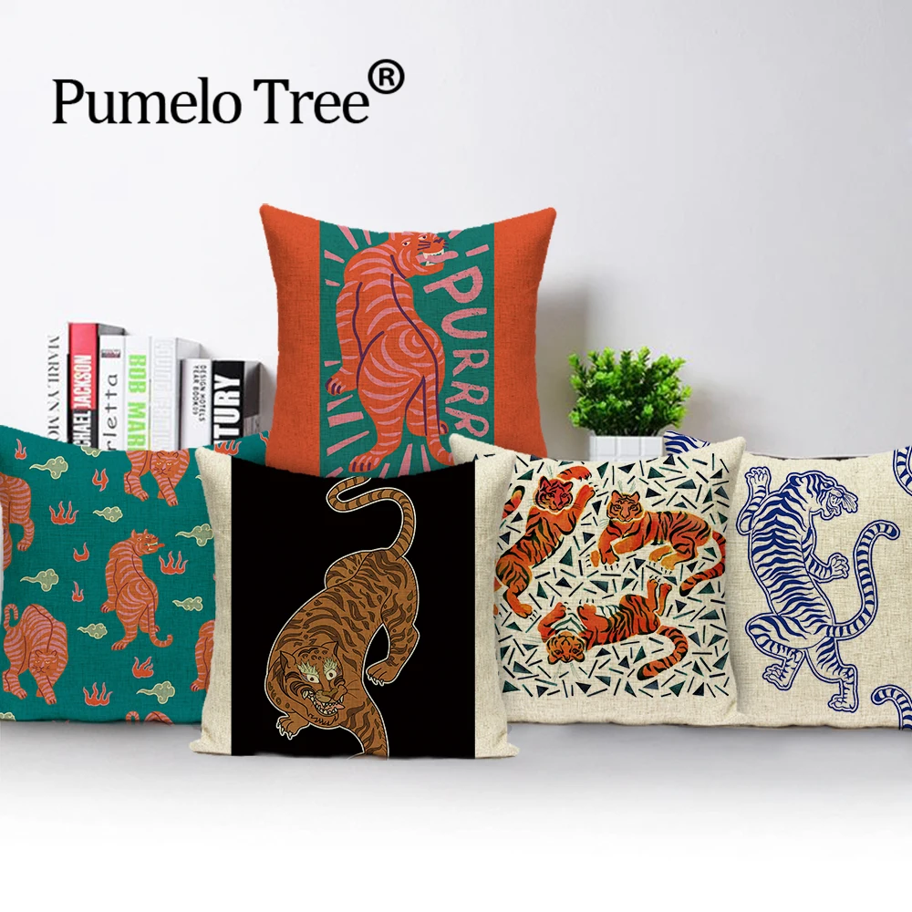 Tiger Cushion Case Autumn And Winter Home Decor Pillows Cases Animal Sofa Bed Cushions Cover Polyester Car Pillow Covers Kissenb