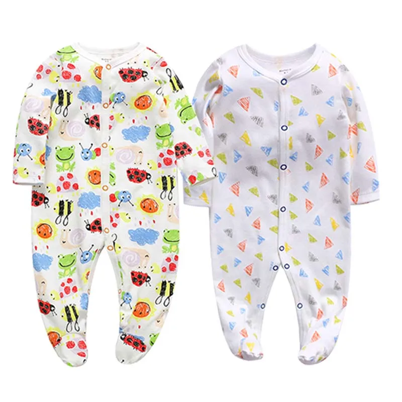 Hot Batch Newborn Baby Boys Girls Sleepers Pajamas Babies Jumpsuits 2 PCS/lot Infant Long Sleeve 0 3 6 9 12 Months Clothes