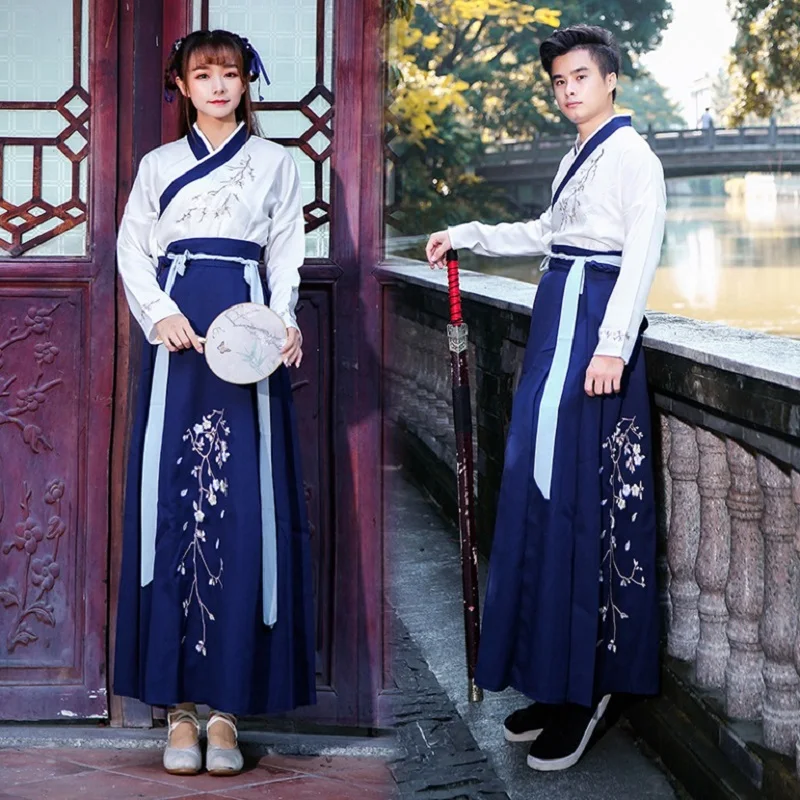 Blue Hanfu Classical Dance Costume Singers Stage Wear Couple Oriental Folk Outfit Chinese National Performance Clothing DC2598