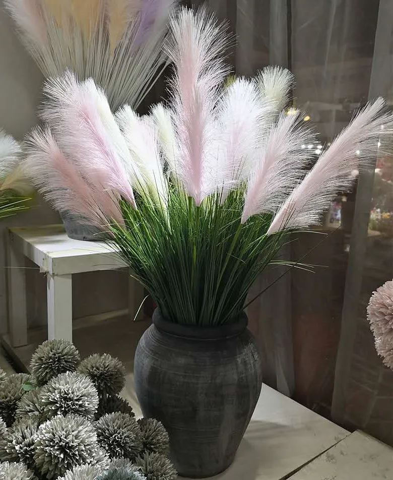 90CM 5Fork Large Artificial Reed Grass Plants Plastic White Wedding Flower DIY Material Office Home Decoration Accessories