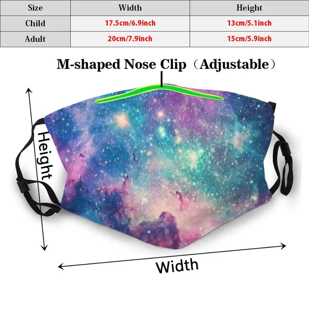 Galaxy Funny Print Reusable Pm2.5 Filter Face Mask Smile Mask Pink Mask Be Safe Ocean Rainbow Mask Colorful Mask Stars Mask