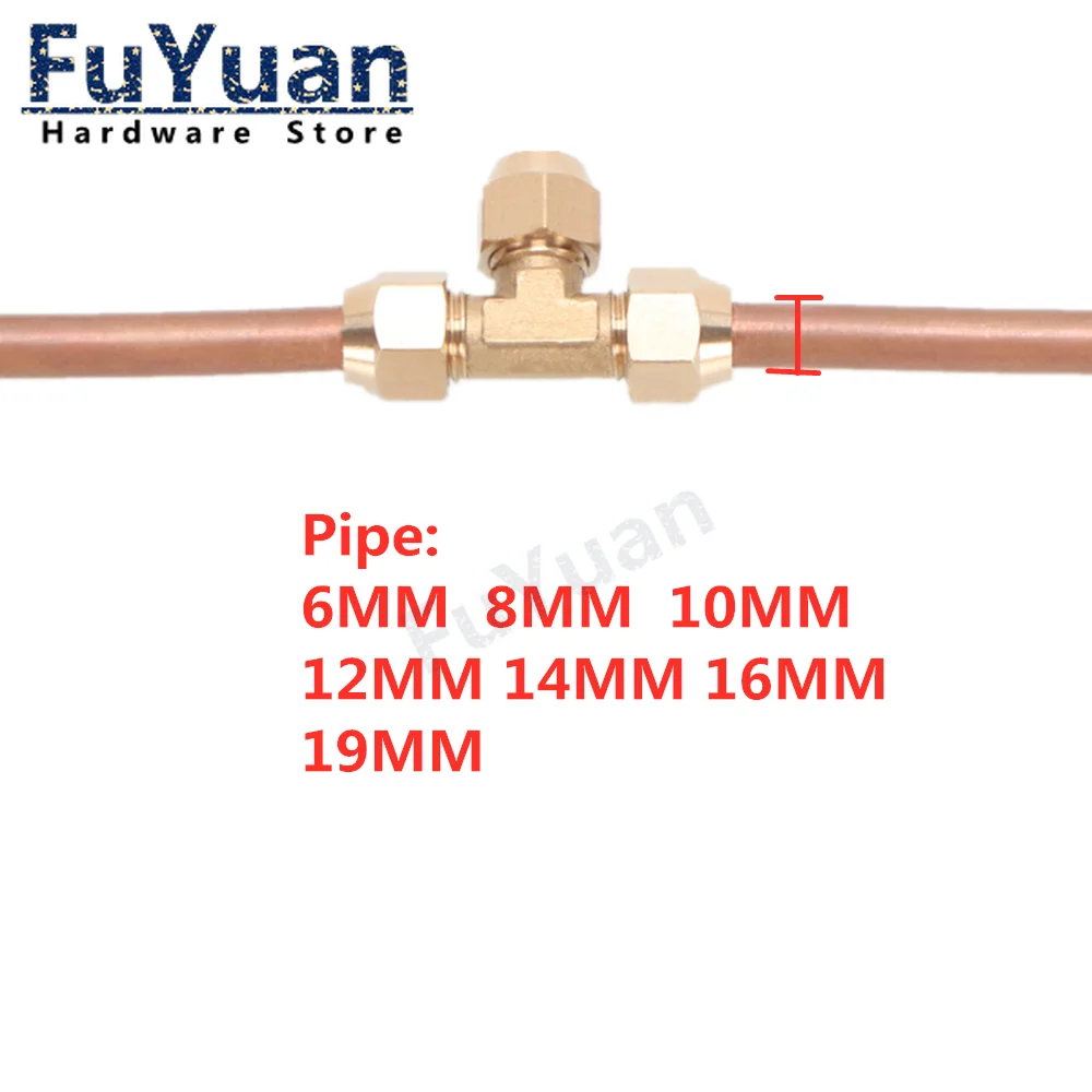 1pcs Flared Brass Type T Tee Pipe fittings 6/8/10/12/14mm Tube connector Fitting Air Conditioning Extension Tool Adapter