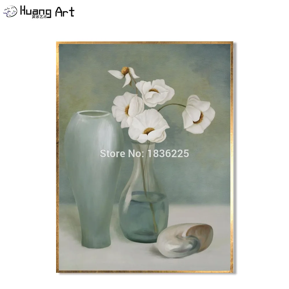 

Free Shipping Painting Handmade Impression Flower Oil Painting On Canvas White Flower in Vase Wall Pictures for Home Room Decor