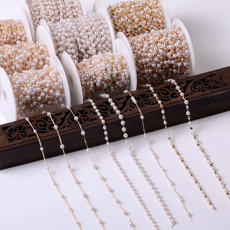 1Meter Beaded Chain Imitation Pearl Chain Copper Necklace Chain Handmade Accessories for Jewelry Making Components Crafts DIY