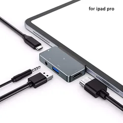 OUTMIX USB Type-C Hub Adapter with USB-C PD Charging USB 3.0 & 3.5mm Headphone Jack HDMI-compatible for iPad Pro Macbook Pro/Air