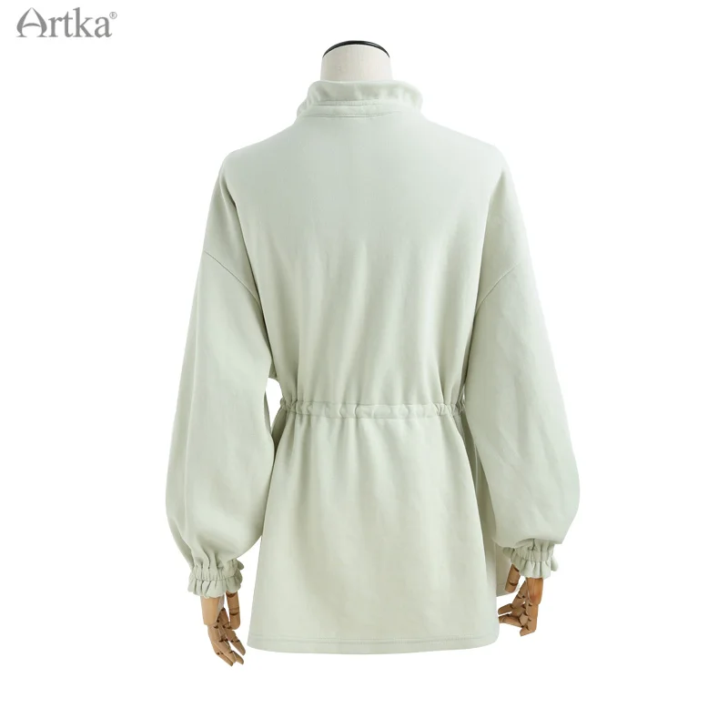 ARTKA 2021 Autumn New Women Suits Fashion Casual Ruffle Sweatshirt Coat 2 Piece Set Loose Elastic High Waist Shorts VA20013Q