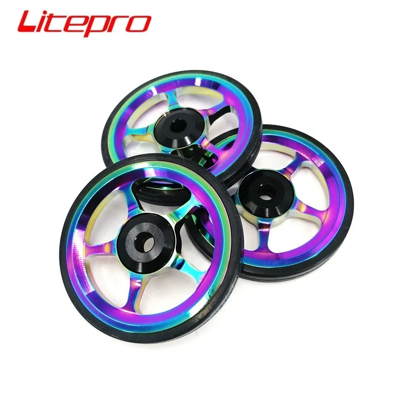 Litepro For Brompton Folding Bike Titanium-plating Colorful Easywheel Aluminum Alloy Bearing Easy Wheel Rear Rack Wheels