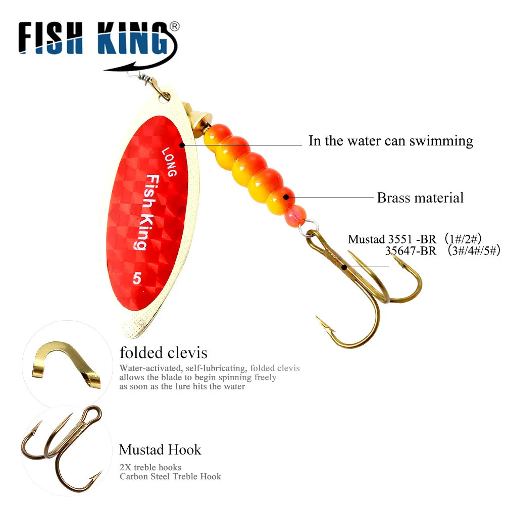 FISH KING-señuelo giratorio de Metal con anzuelos triples, cebo artístico para lubina, 0.125oz, 0,2 oz, 0,33 oz, 1oz