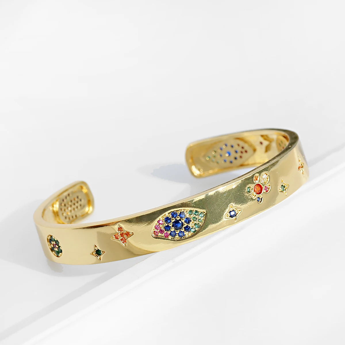 Luxury Zircon Crystal Hollow Gold Color Bangle Bracelet For Women Classic Star Evil Eye Bracelets Rhinestone Mother\'s Day gift