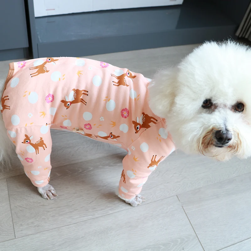 Pet Dog Jumpsuit Thin Puppy Clothes 100%Cotton Printed Overalls Protect Belly Pajamas For Small Dogs Chihuahua Poodle Home Wear