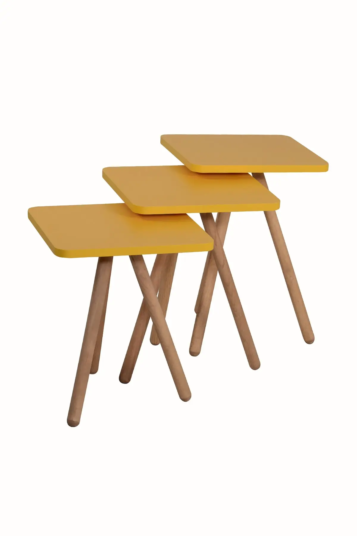 Wooden Pedestal Square Design Yellow Triple Zigon Coffee Table