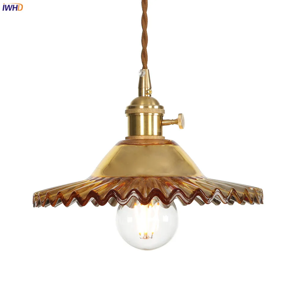 

Стеклянный подвесной светильник IWHD в японском стиле, s осветительный прибор для бара, кафе, столовой, медная Скандинавская лампа Эдисона, подвесной светильник