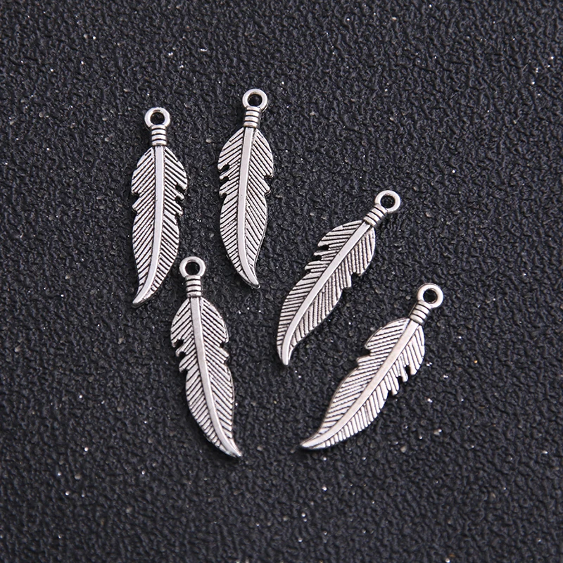 30pcs 7*27mm Antique   Zinc Alloy Feathers Charms Diy Jewelry Findings Jewelry Accessories wholesale