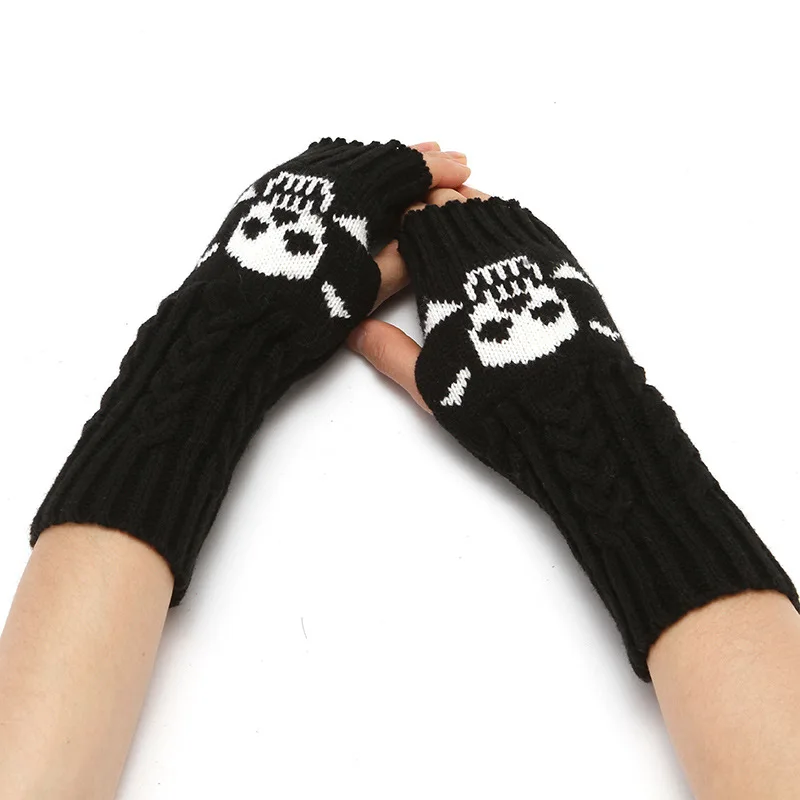 Black Gloves Winter Half Finger Wool Warm Knitted Gloves Unisex Winter Short Gloves Arm Sleeve Show Finger Winter Gloves