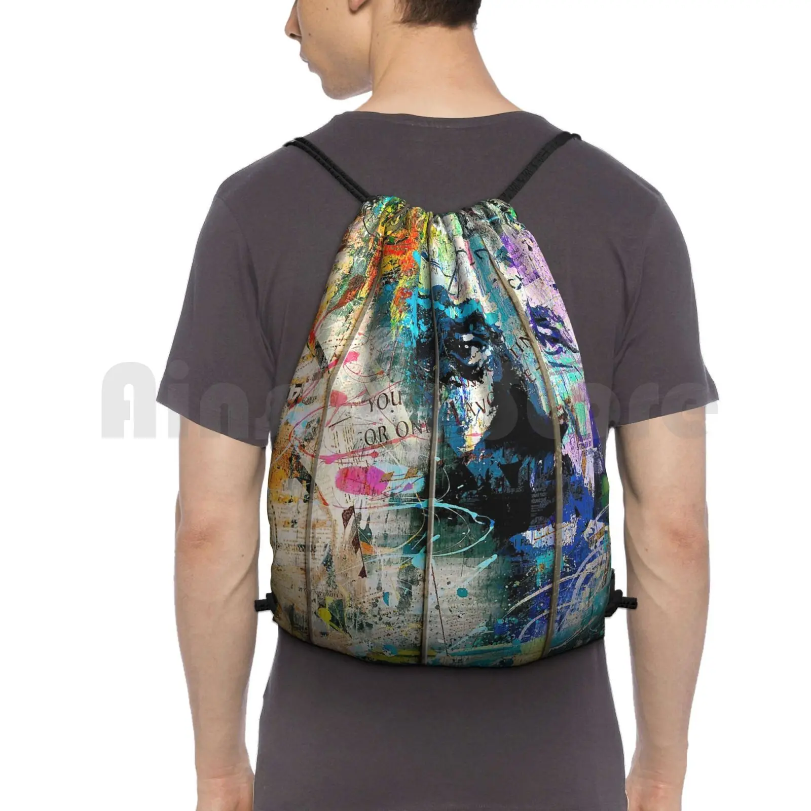 Artistic I-Albert Backpack Drawstring Bags Gym Bag Waterproof Mad Scientist Crazy Color Cool Colorful Modern Abstract