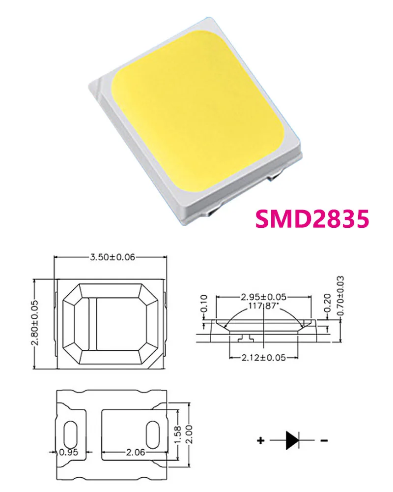 200 pz 3V 9V di alta qualità SMD2835 rame 0.5W-1W 60-65LM LED diodo luminescente Chip LED perline LED Super luminose bianco 2000K