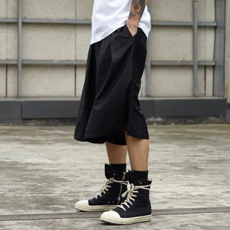 Men\'s pants summer slouchy culottes men\'s shorts wide legs men\'s knickerbockers hip-hop punk Gothic Yamamoto style