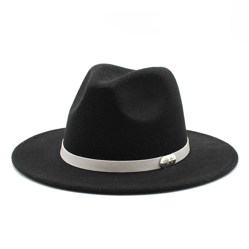 

New Bands Classics Wide Brim Fedora Hats For Women Autumn Winter High Quality Wool Felt Vintage Jazz Fedora Caps