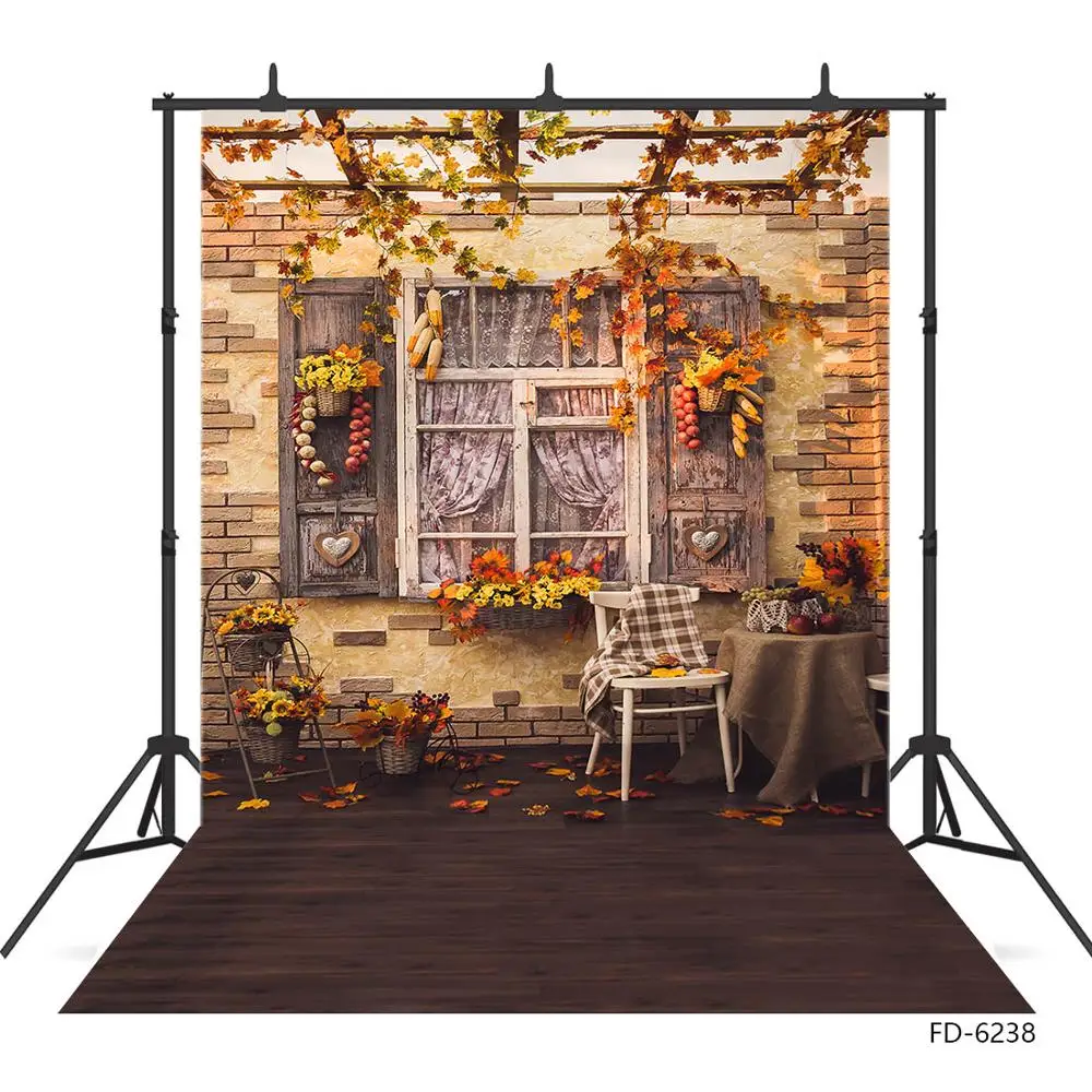 Leaves Wooden Window Floor Yard Photo Backdrop Vinyl Background Photography Props for Baby Children Portrait Halloween Photocall