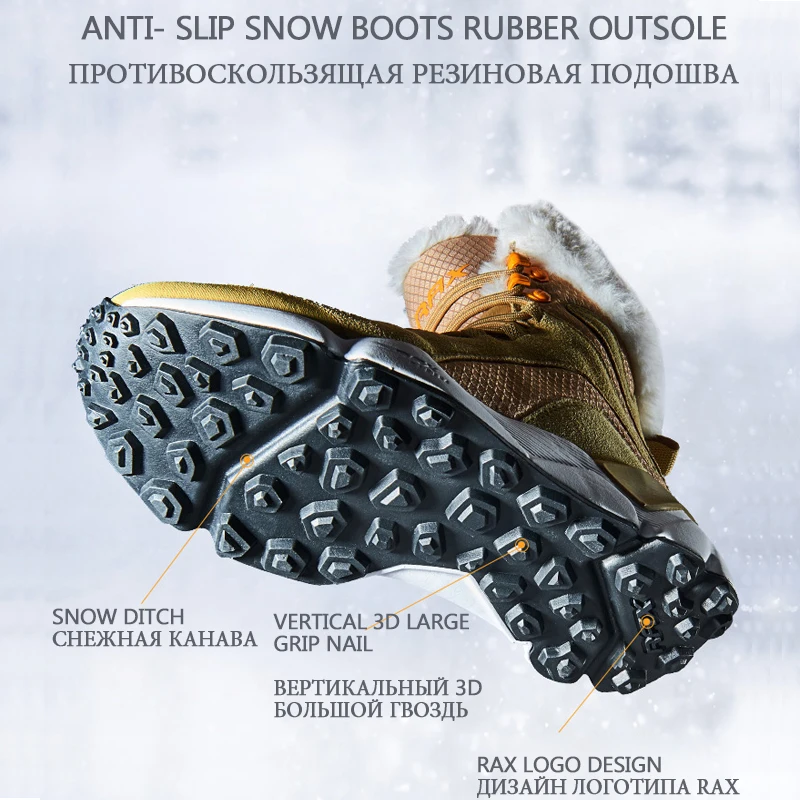 RAX Womens Winter Hiking Shoes Genuine Leather Mountain Snowboots Trekking Shoes Fleece Womens Sports Sneakers Walking Boots