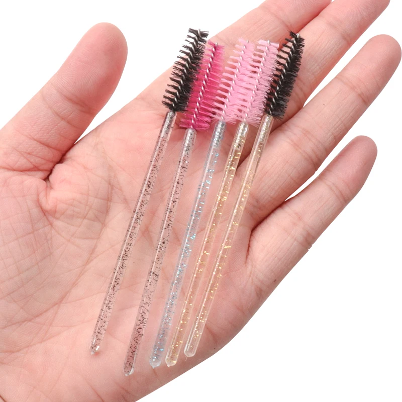 Pinceau applicateur de mascara pour cils, peigne pour les yeux, manche en cristal, baguettes de maquillage au poulet, microbrosse, fournitures d'extension de cils, 50 pièces