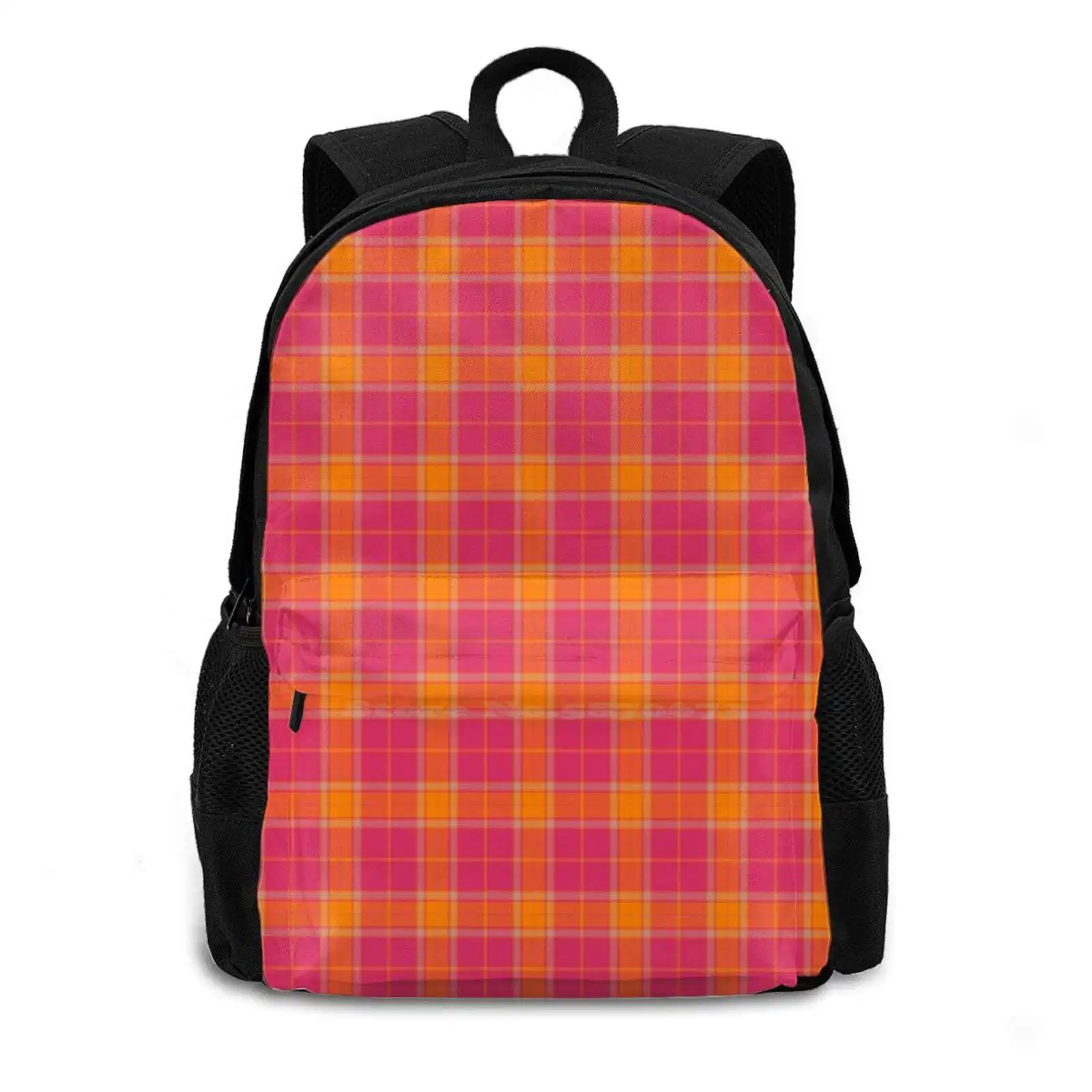 - Red Orange & Pink Plaid School Bags Travel Laptop Backpack Red Orange Pink