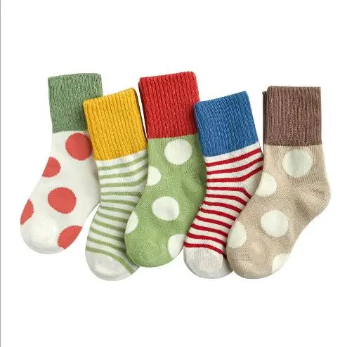 5Pairs Pack autumn winter new horizontal stripes dot striped socks princess socks 1-12 Year child girls socks