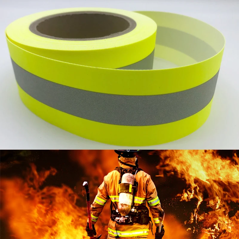 Fluorescent Yellow Flame Fire Retardant Reflective Fabric Warning Tape Sew On Clothes