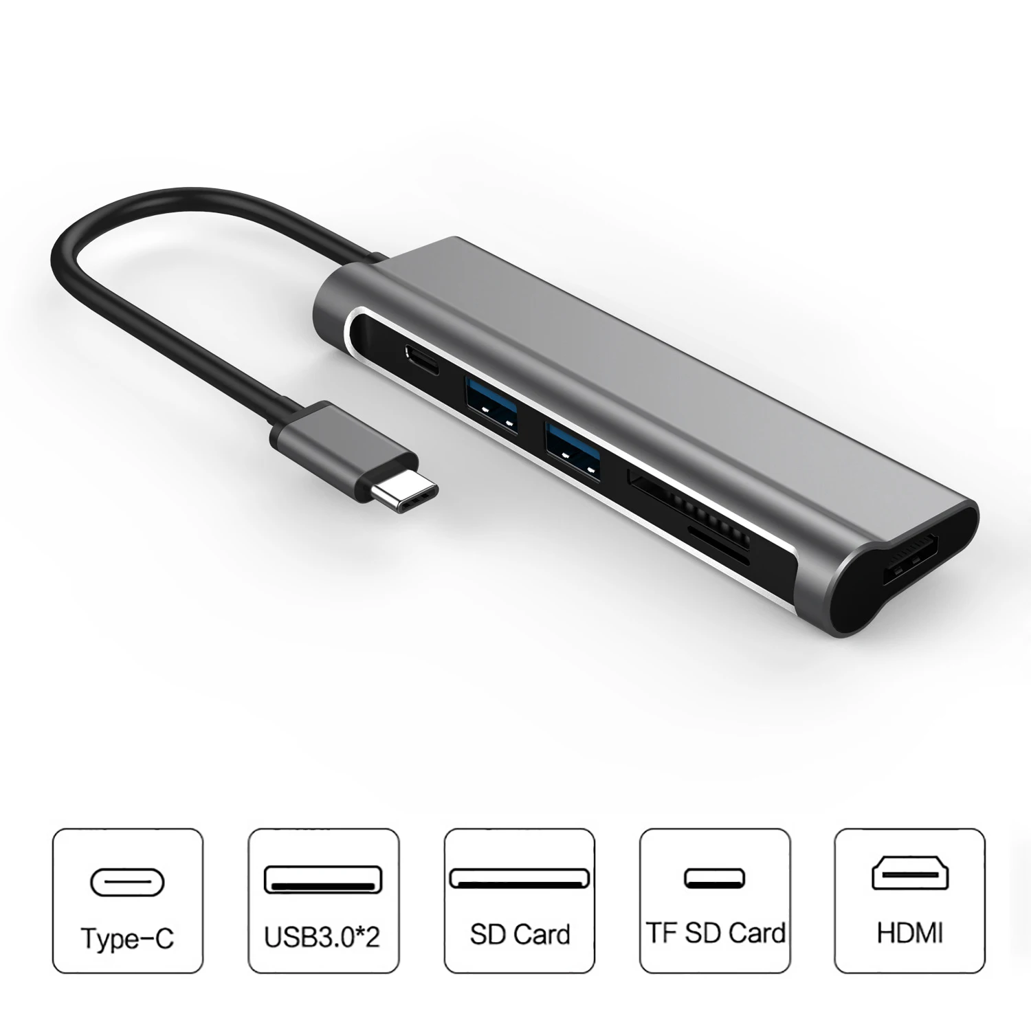 

Конвертер USB TYPE C 6 в 1 USB3.1 Type C для MacBook Pro 2019/2018, Google Chromebook, Dell XPS