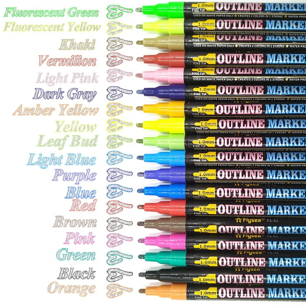 12/18colors Double Line Metallic Marker Pen DIY Album Scrapbooking Painting Sliver Glitter Outline Art Markers