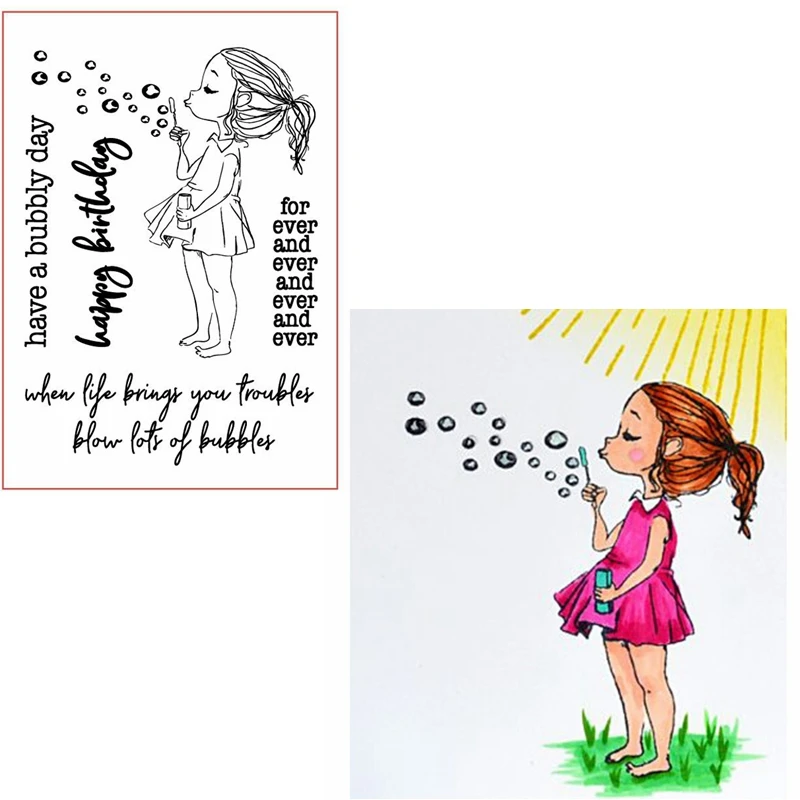 

Girl Blowing Bubbles Clear Stamps Sweet Girl For DIY Card Making Kids Transparent Silicone Stamp New 2019