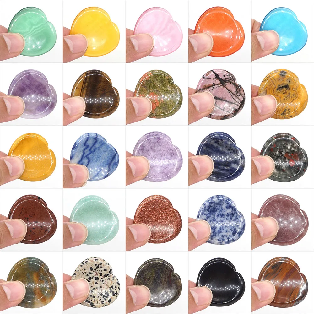 

1.5" Worry Palm Stone Concave Heart Pocket Energy Natural Gemstone Crystal Reiki Healing Quartz Mditation Finger Massage Health