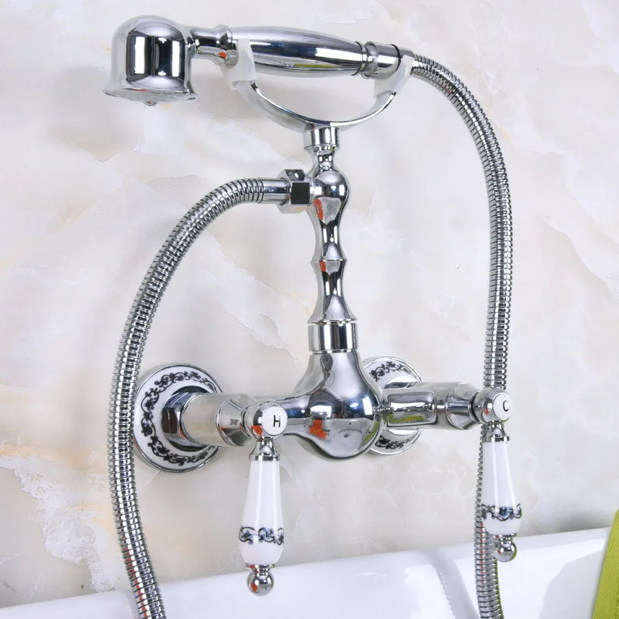 

Polished Chrome Brass Wall Mount Bathtub Faucet with Handheld Shower Set +1.5M Hose Mixer Tap 2na209