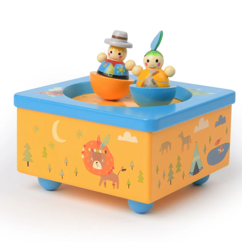 Children\'s creative rotating animal music box baby lullaby wooden Christmas gift educational musical learning toys for children