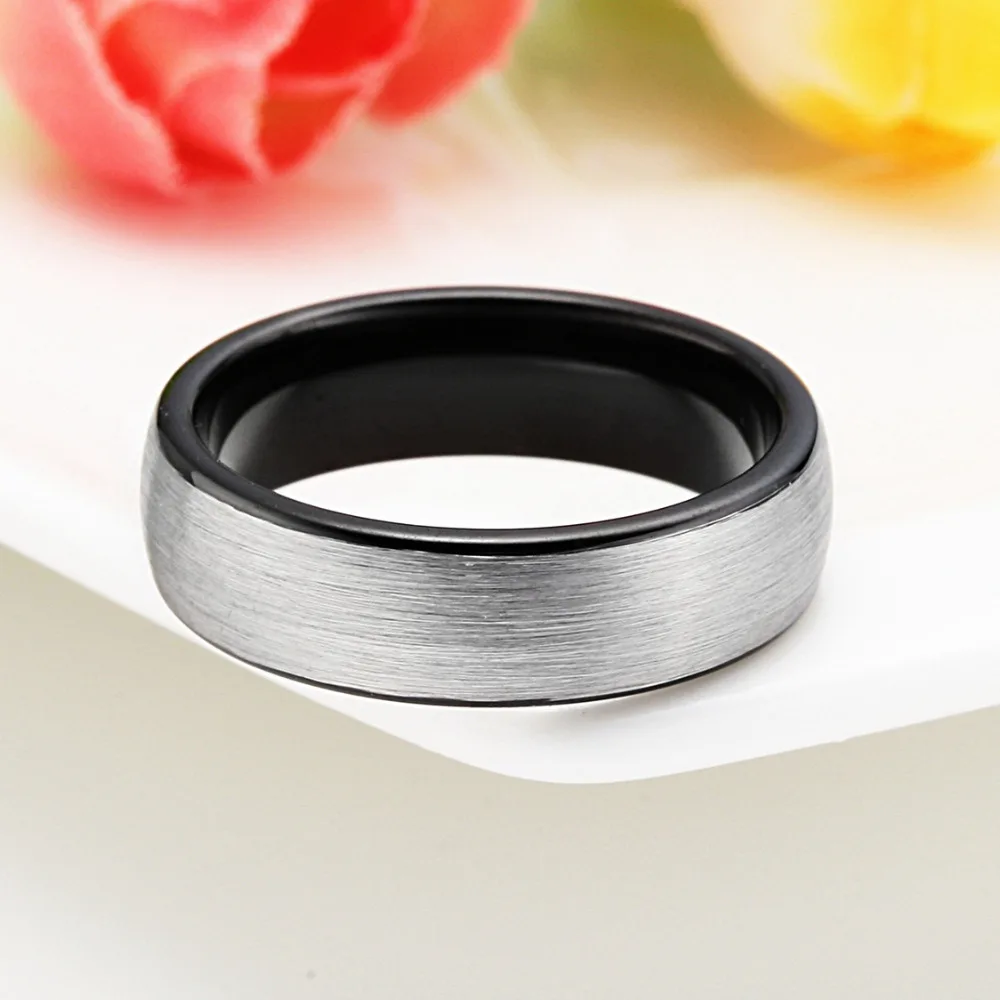 Somen 6mm Black Inlay Brushed Silver Color Tungsten Carbide Wedding Rings Band For Women Engagement Ring Jewelry bague femme