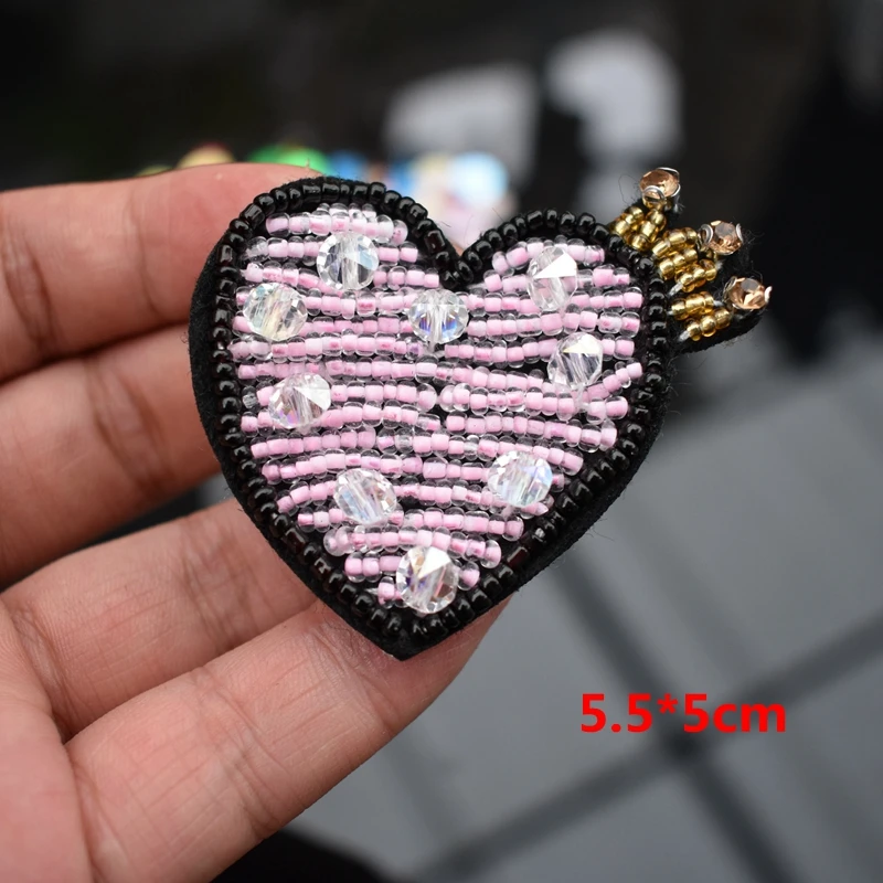 Handmade Rhinestone Beaded Patches Love Sew on Crystal patch for clothing beading Applique cute patch